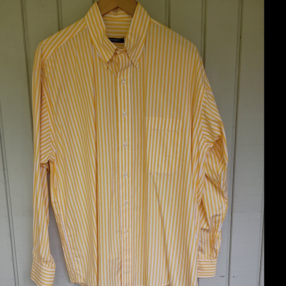 Burberry Yellow and White Striped Button-Down Shirt